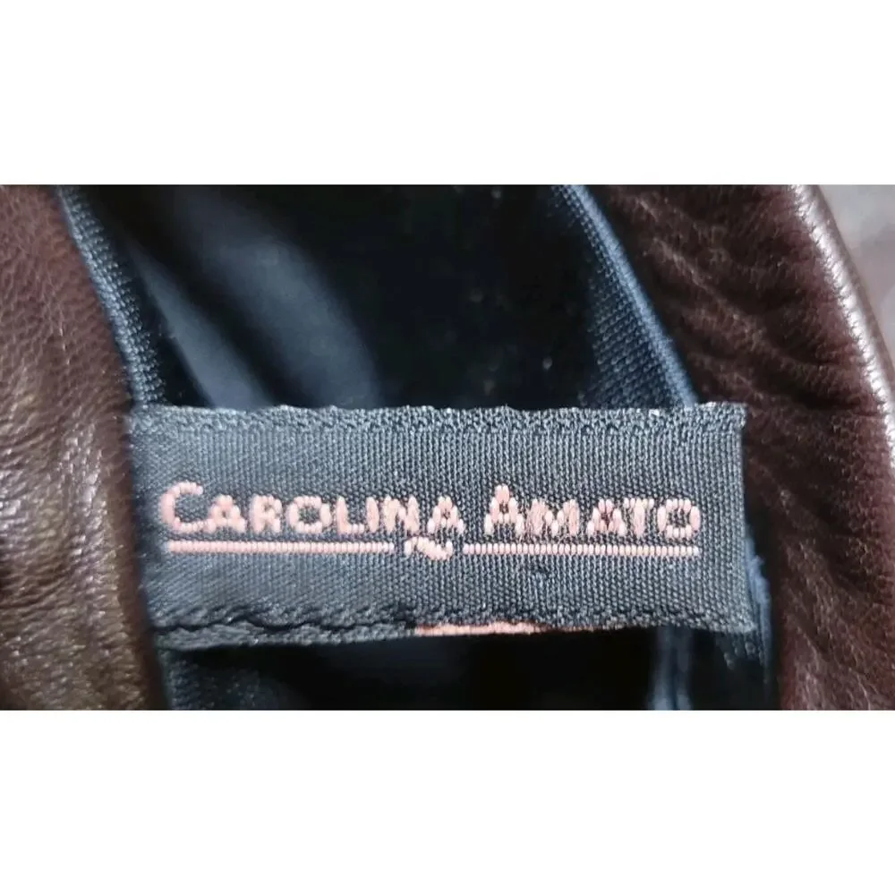 Carolina Amato Women 7.5 Chocolate Brown Genuine Leather Cuffed Gloves